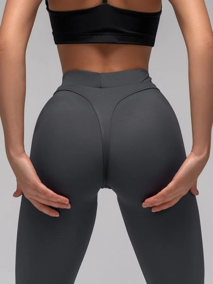 Yoga Fitness Leggings - Siyah Seksi Yüksek Bel Kıvrımlı Popo